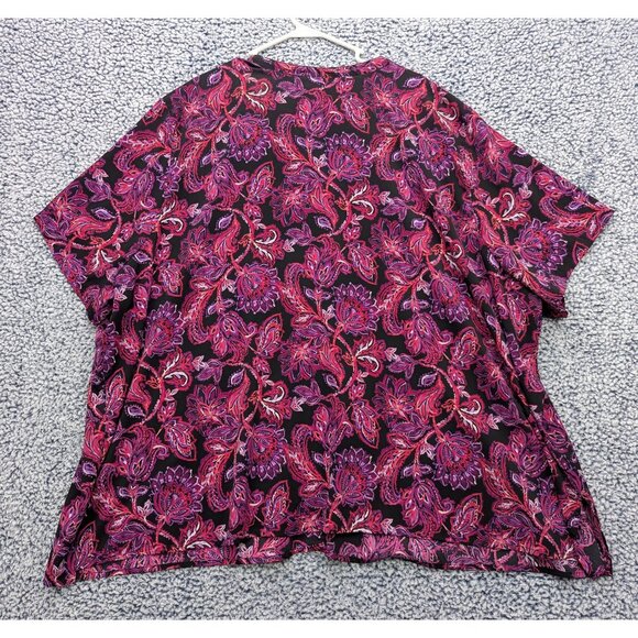 Catherines Button Up Top Size 5X Floral Stretch Lightweight V Neck Plus Pink - Picture 2 of 10